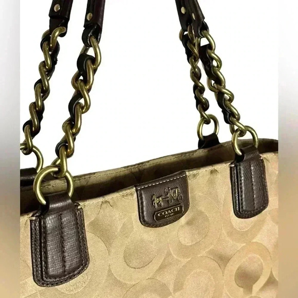 Coach Beige/Brown Fabric Madison Op Art Tote - Picture 2 of 7